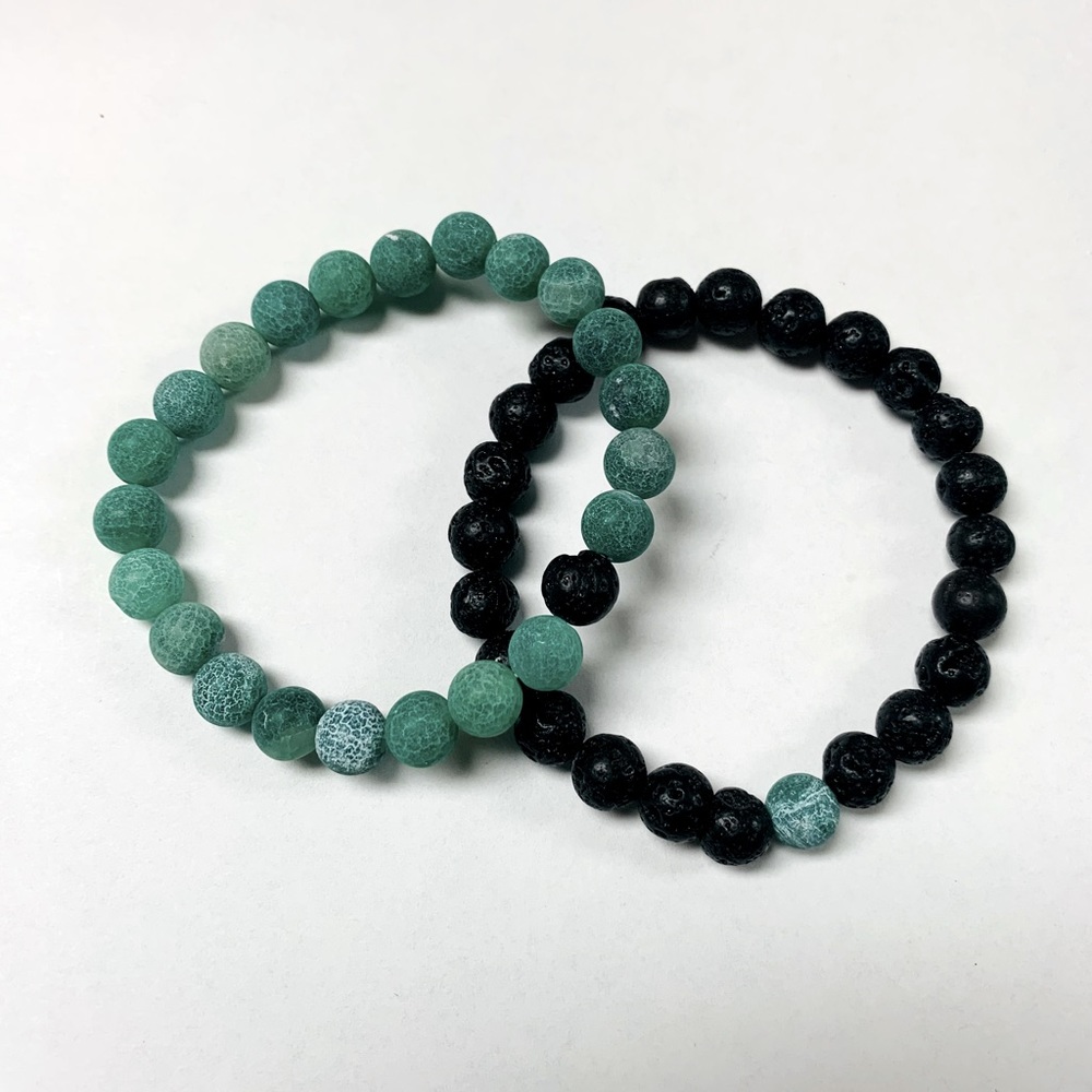 Green and black lava rock friendship bracelet